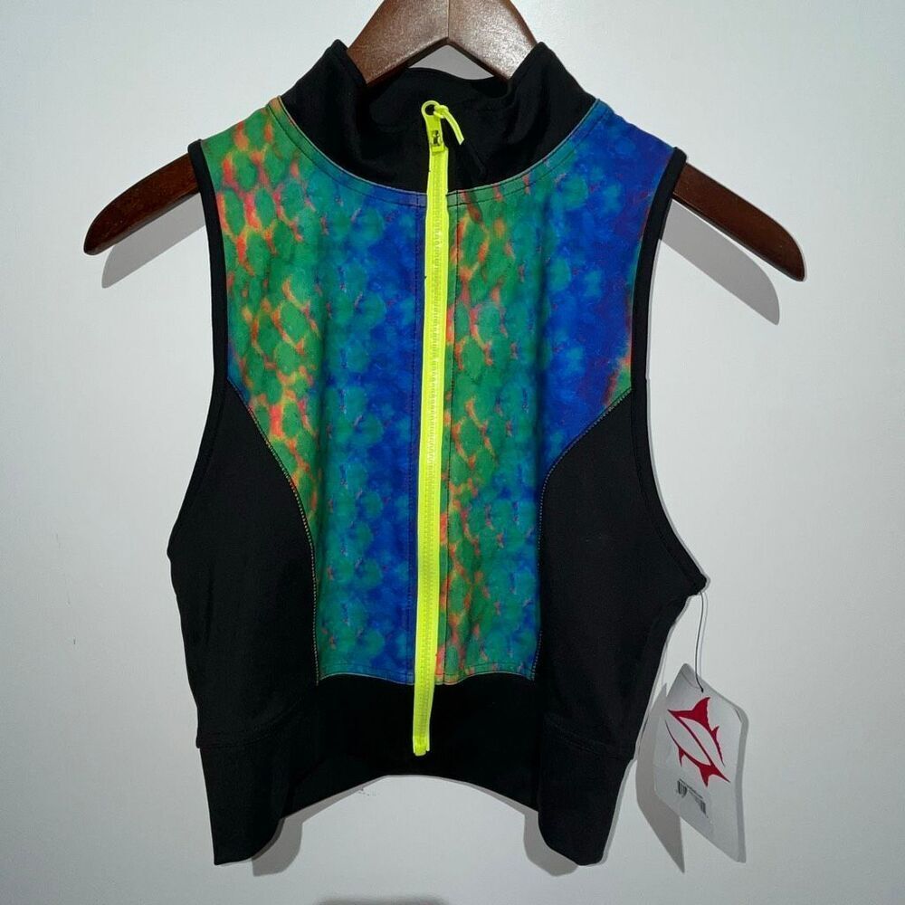 Loco Skailz Women's Multicolor Full Zip Performance Fishing Crop Top Large‎ NWT